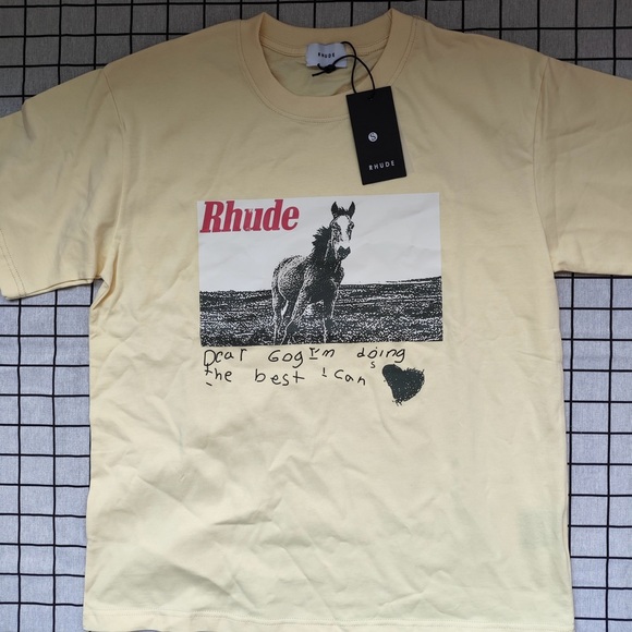 Rhude Other - Rhude Pale Yellow Short-Sleeve Graphic Tee with Horse Print